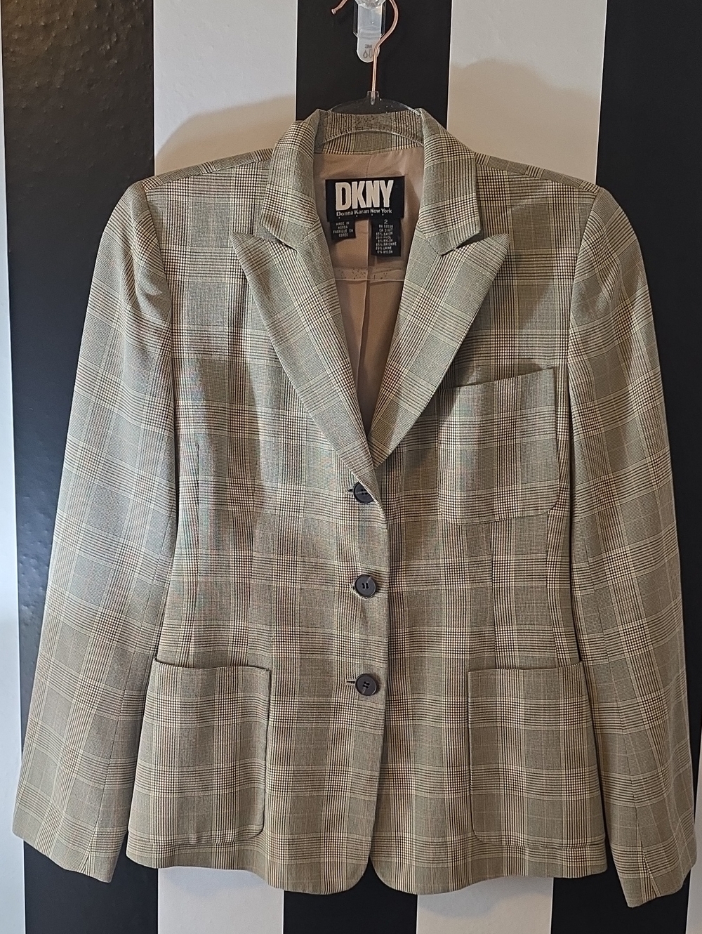 DKNY Women's Plaid Blazer in Beige and Light Brown